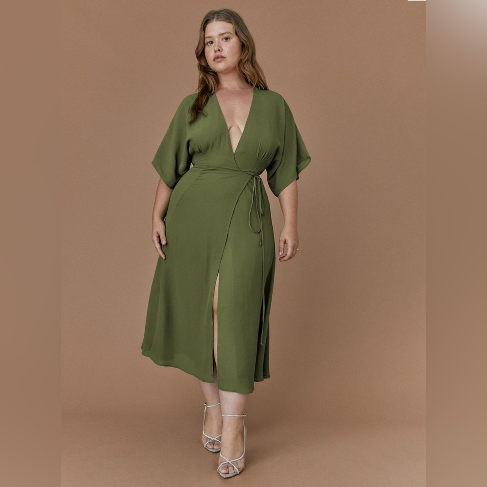 Reformation Karen Wrap Dress‎ in Moss NWT S